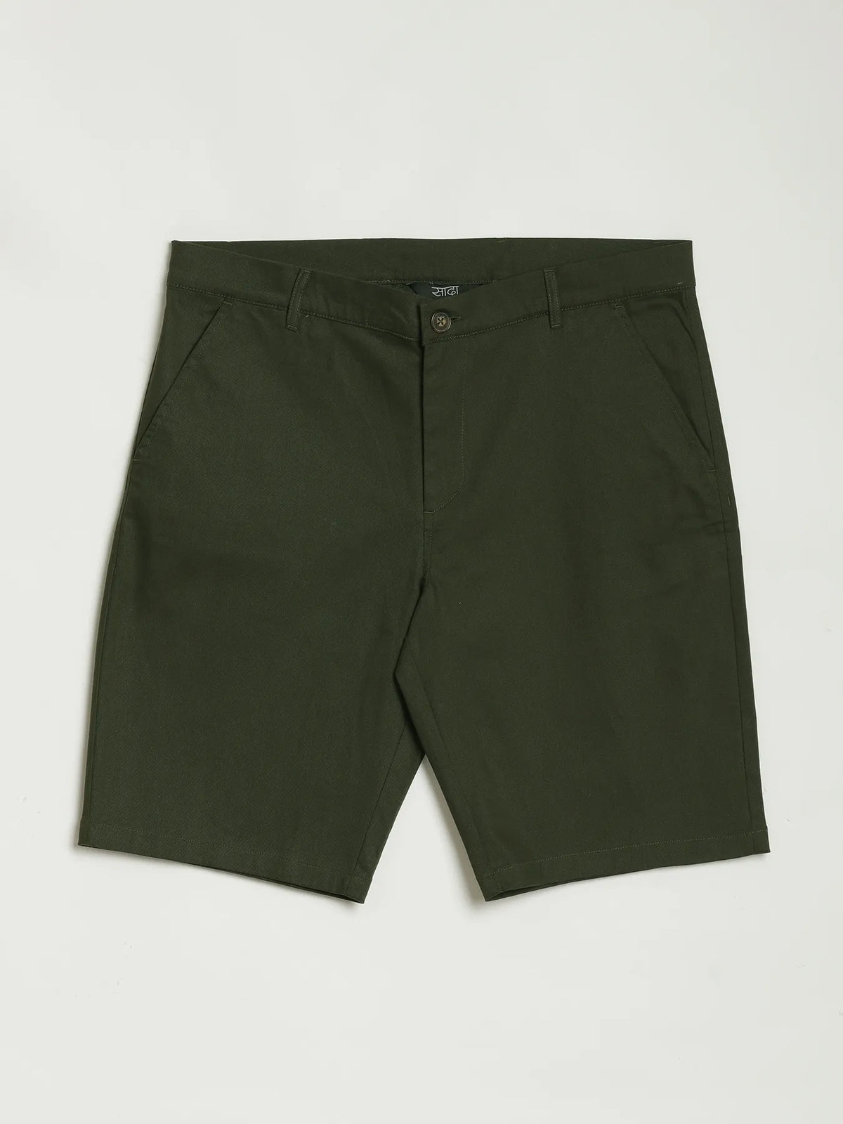 Men Olive Green Tailored Cotton Shorts