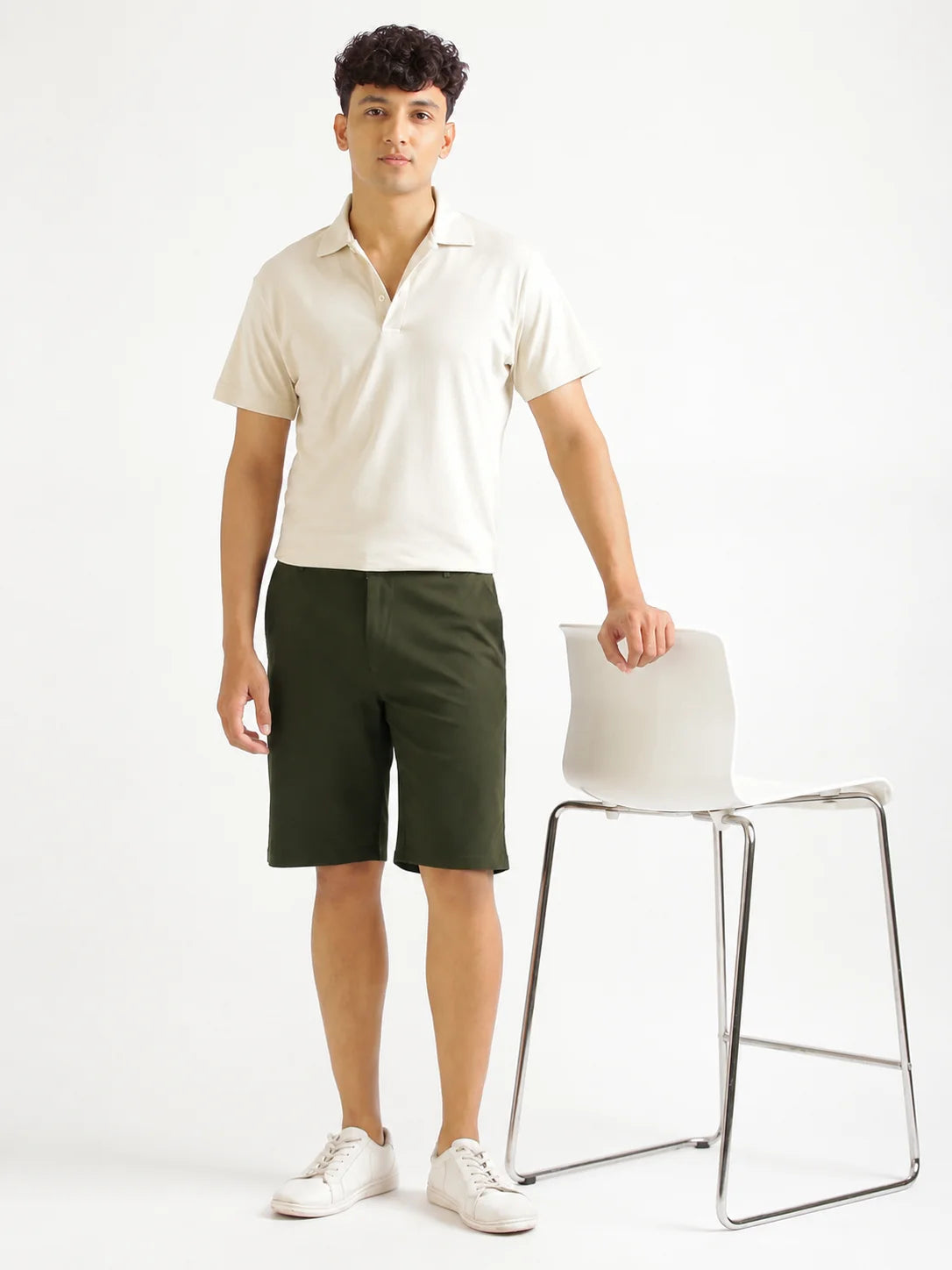 Men Olive Green Tailored Cotton Shorts