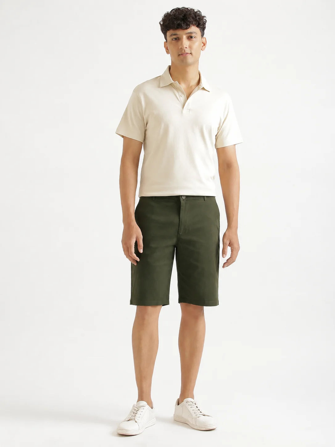 Men Olive Green Tailored Cotton Shorts