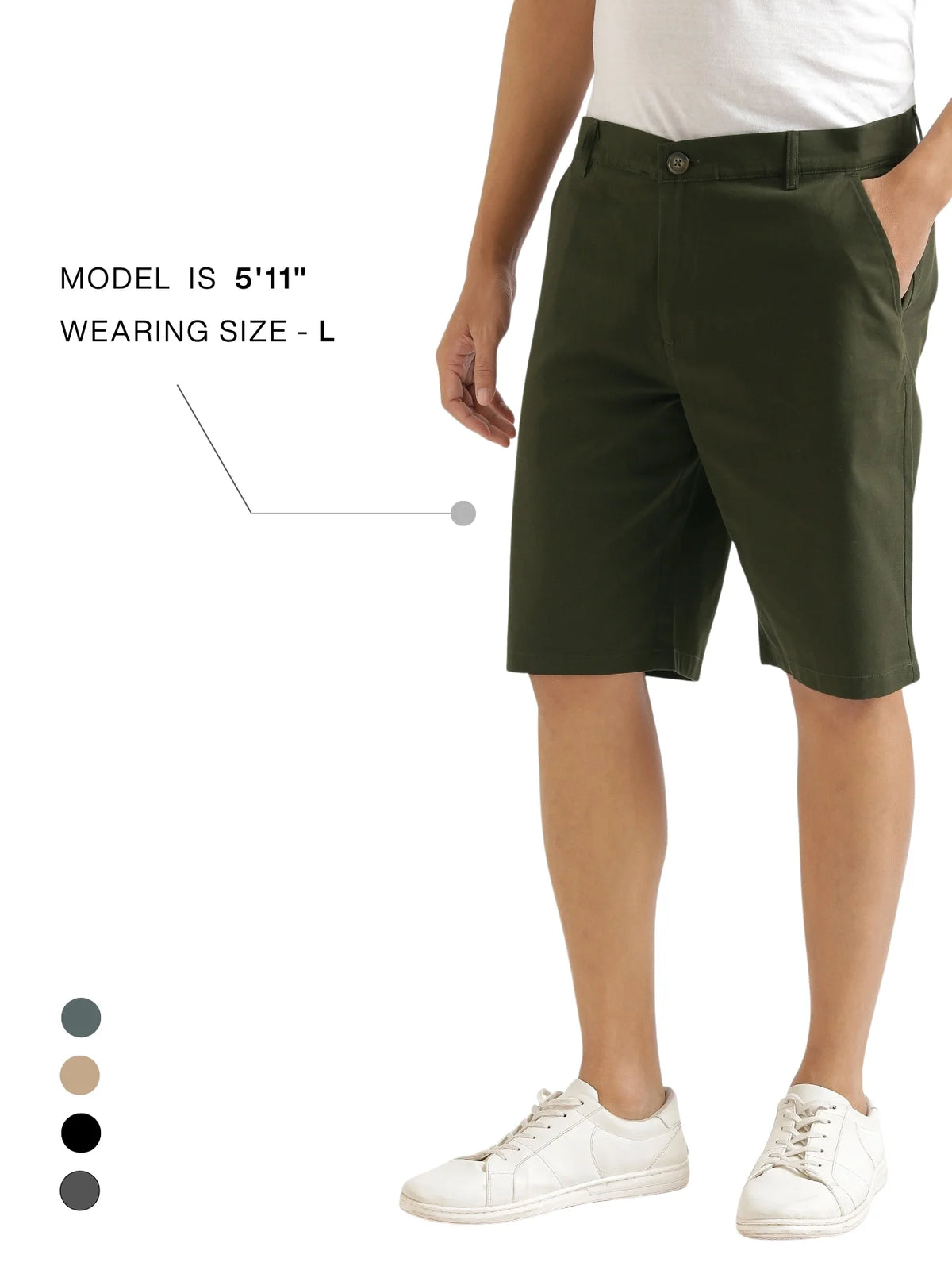Men Olive Green Tailored Cotton Shorts