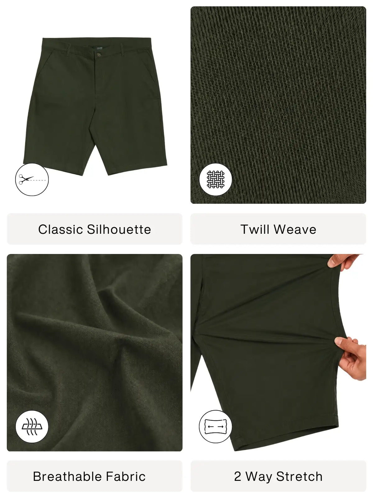 Men Olive Green Tailored Cotton Shorts
