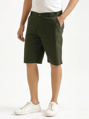 Men Olive Green Tailored Cotton Shorts