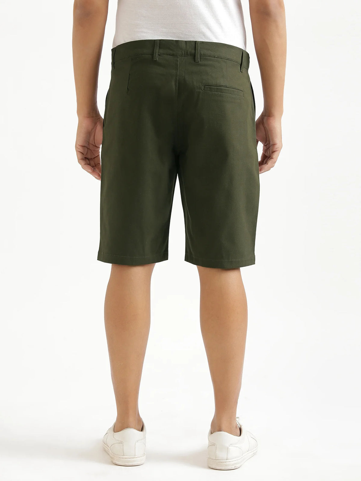 Men Olive Green Tailored Cotton Shorts