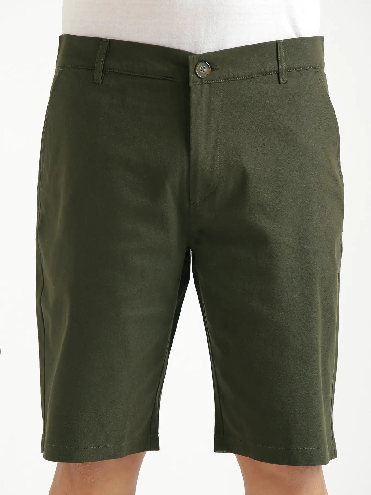 Men Olive Green Tailored Cotton Shorts