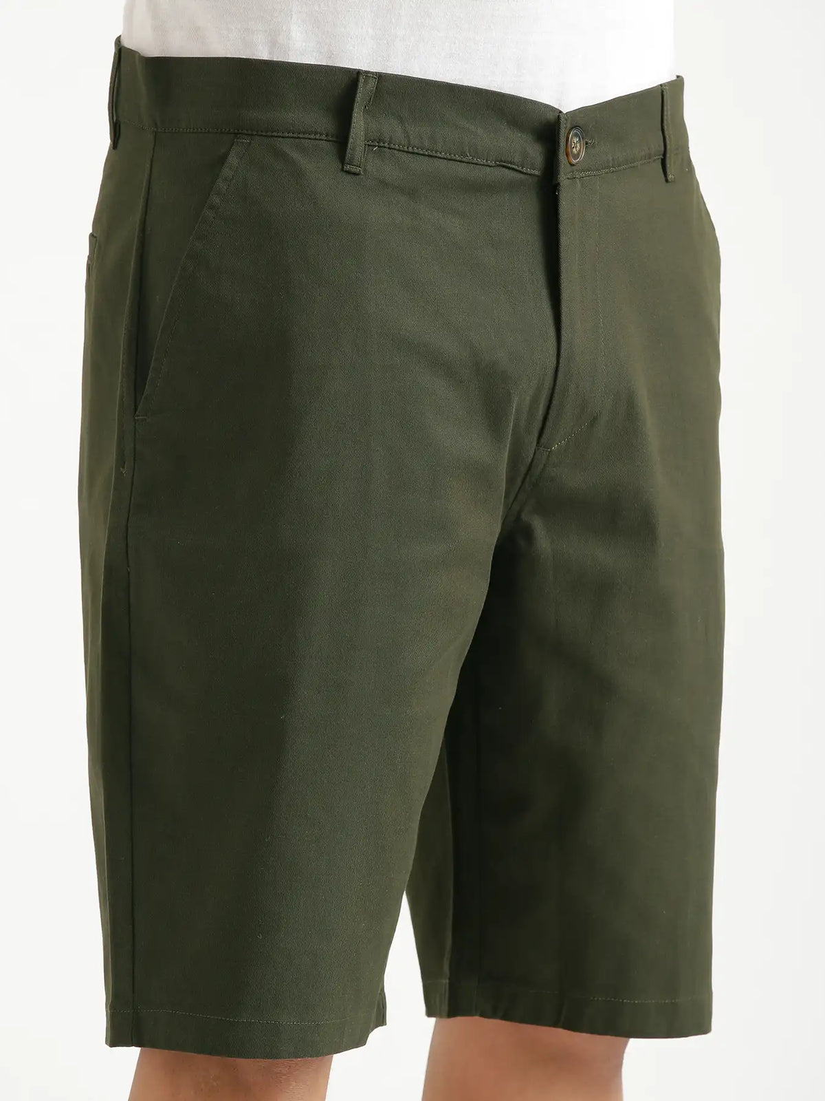 Men Olive Green Tailored Cotton Shorts