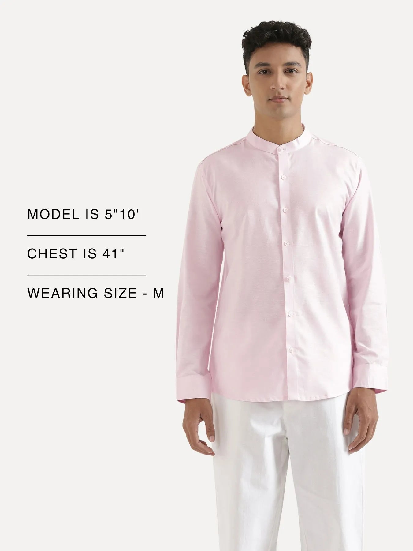 Men Blush Pink Linen Blend Mandarin Collar Shirt