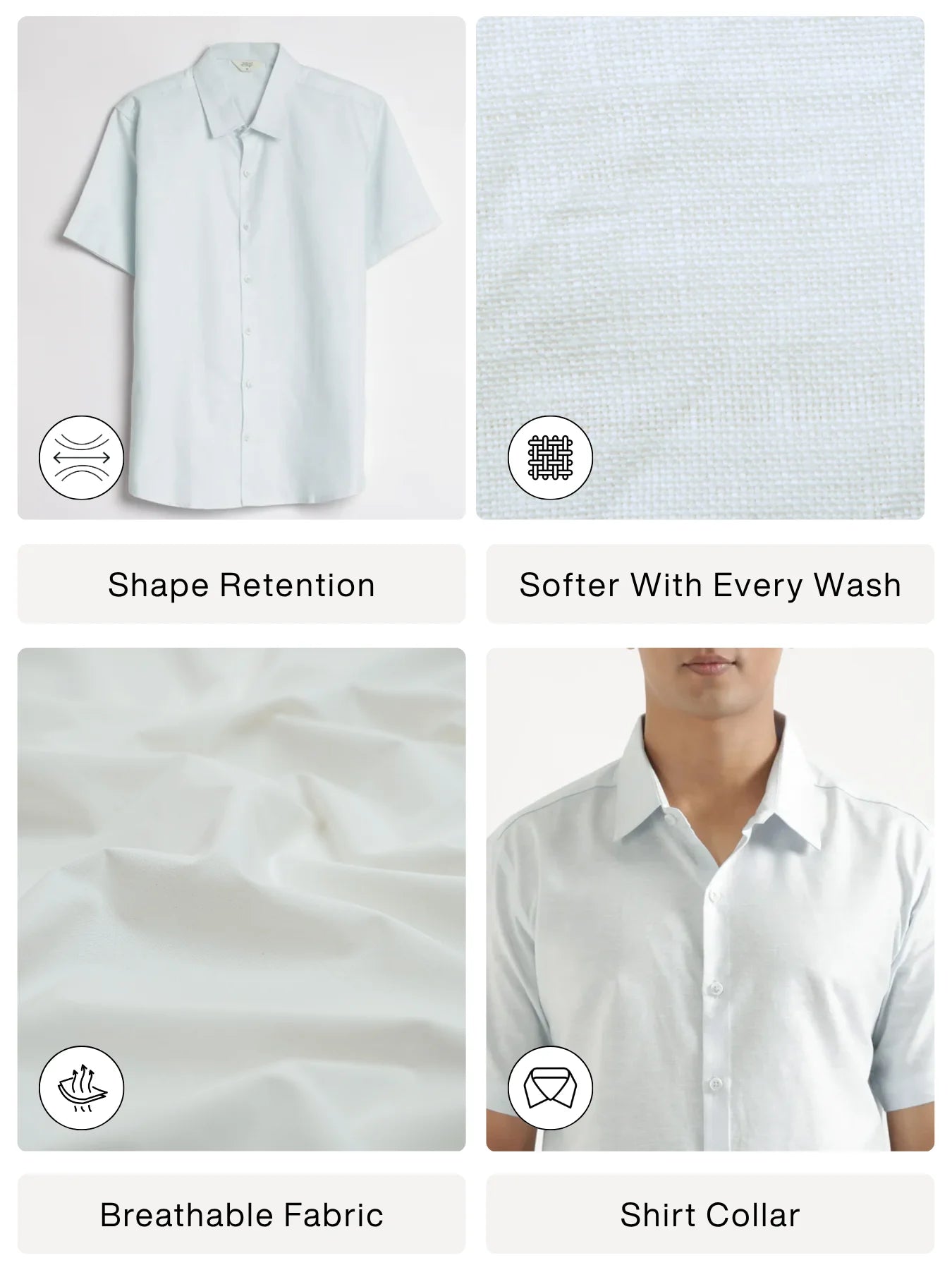 Men Powder Blue Linen Blend Short Sleeve Shirt