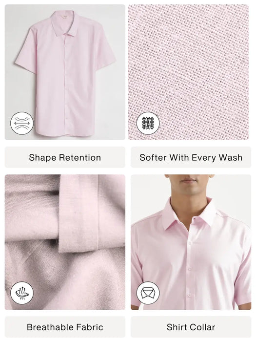 Men Blush Pink Linen Blend Short Sleeve Shirt