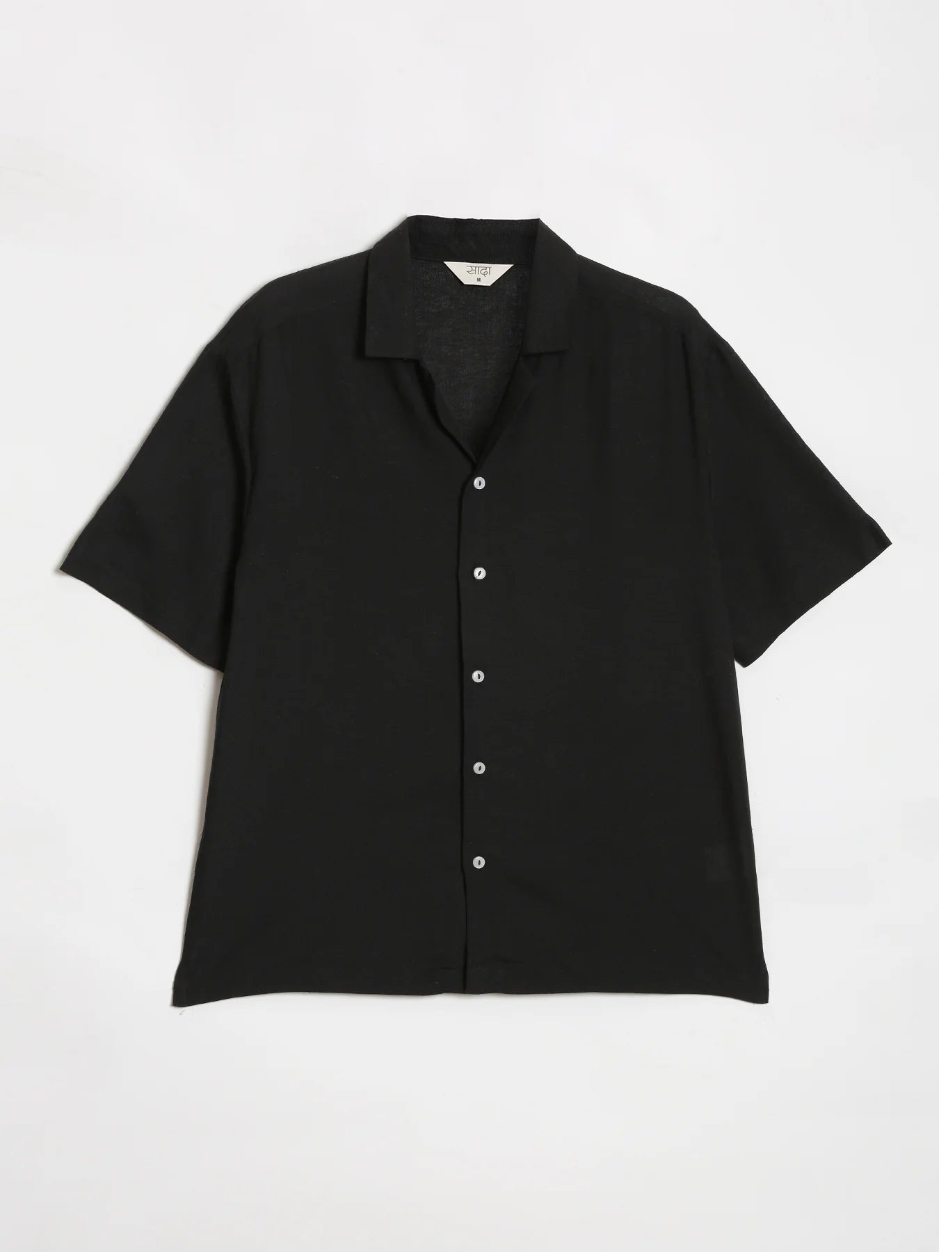 Men Flowy Linen Cuban Collar Black Shirt
