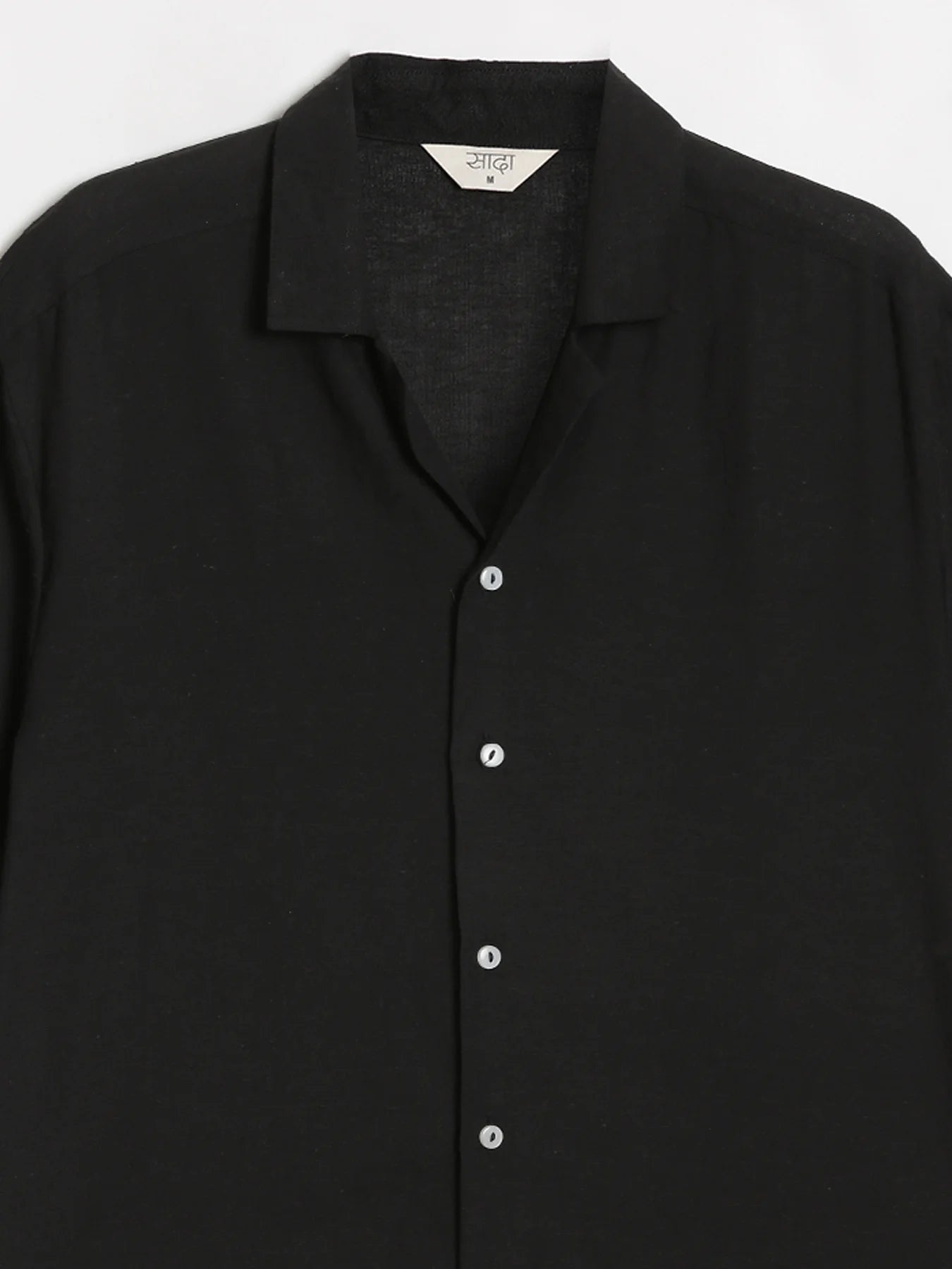 Men Flowy Linen Cuban Collar Black Shirt