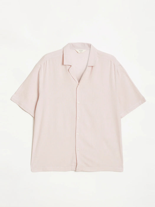 Men Flowy Linen Cuban Collar Blush Pink Shirt