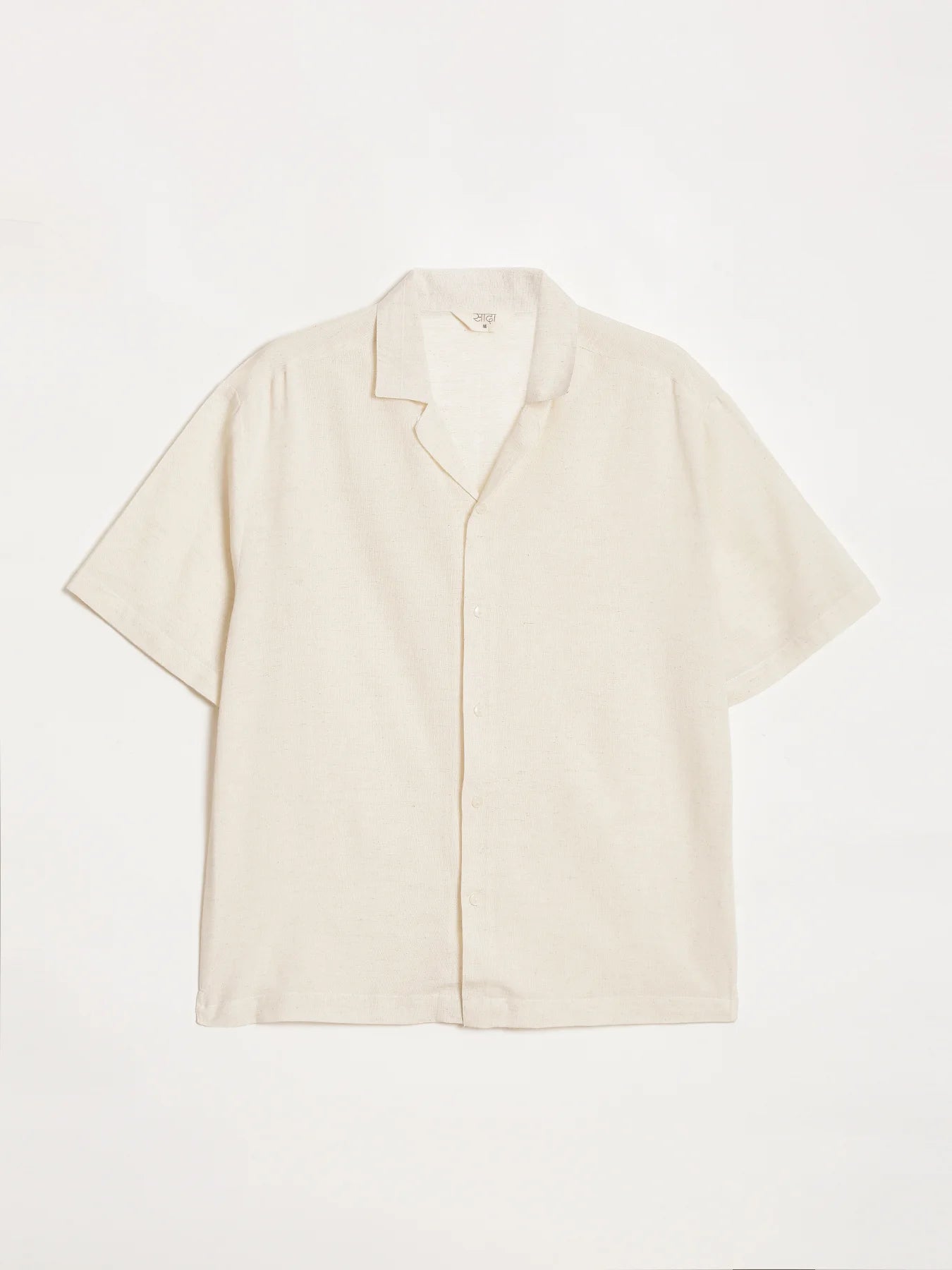 Men Flowy Linen Cuban Collar Ecru Shirt