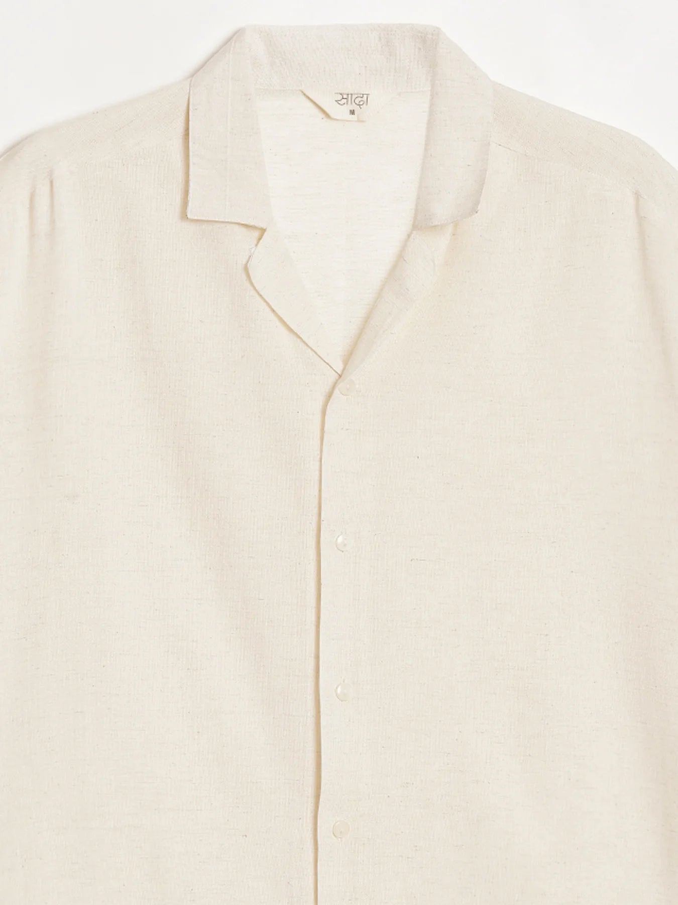 Men Flowy Linen Cuban Collar Ecru Shirt