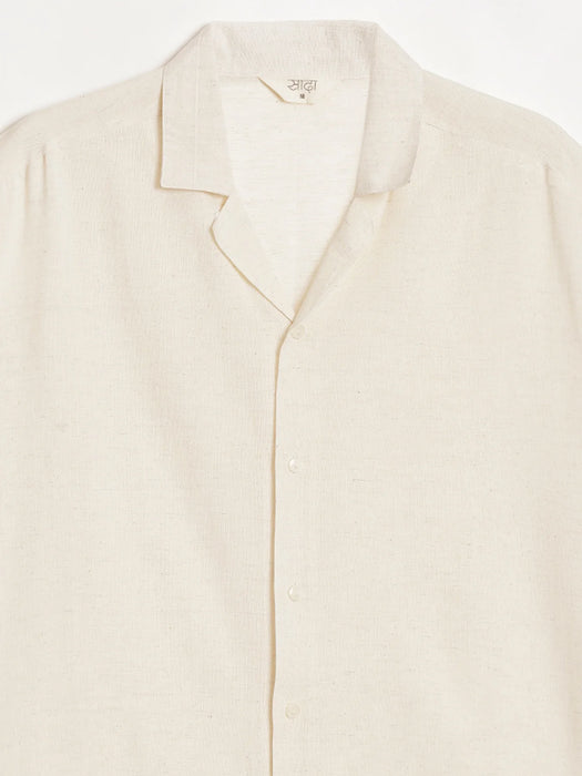 Men Flowy Linen Cuban Collar Ecru Shirt
