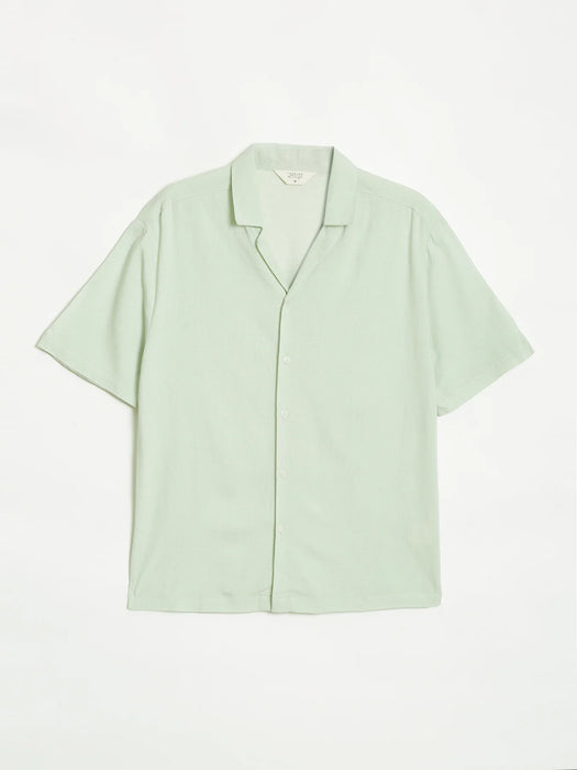 Men Flowy Linen Cuban Collar Mint Green Shirt