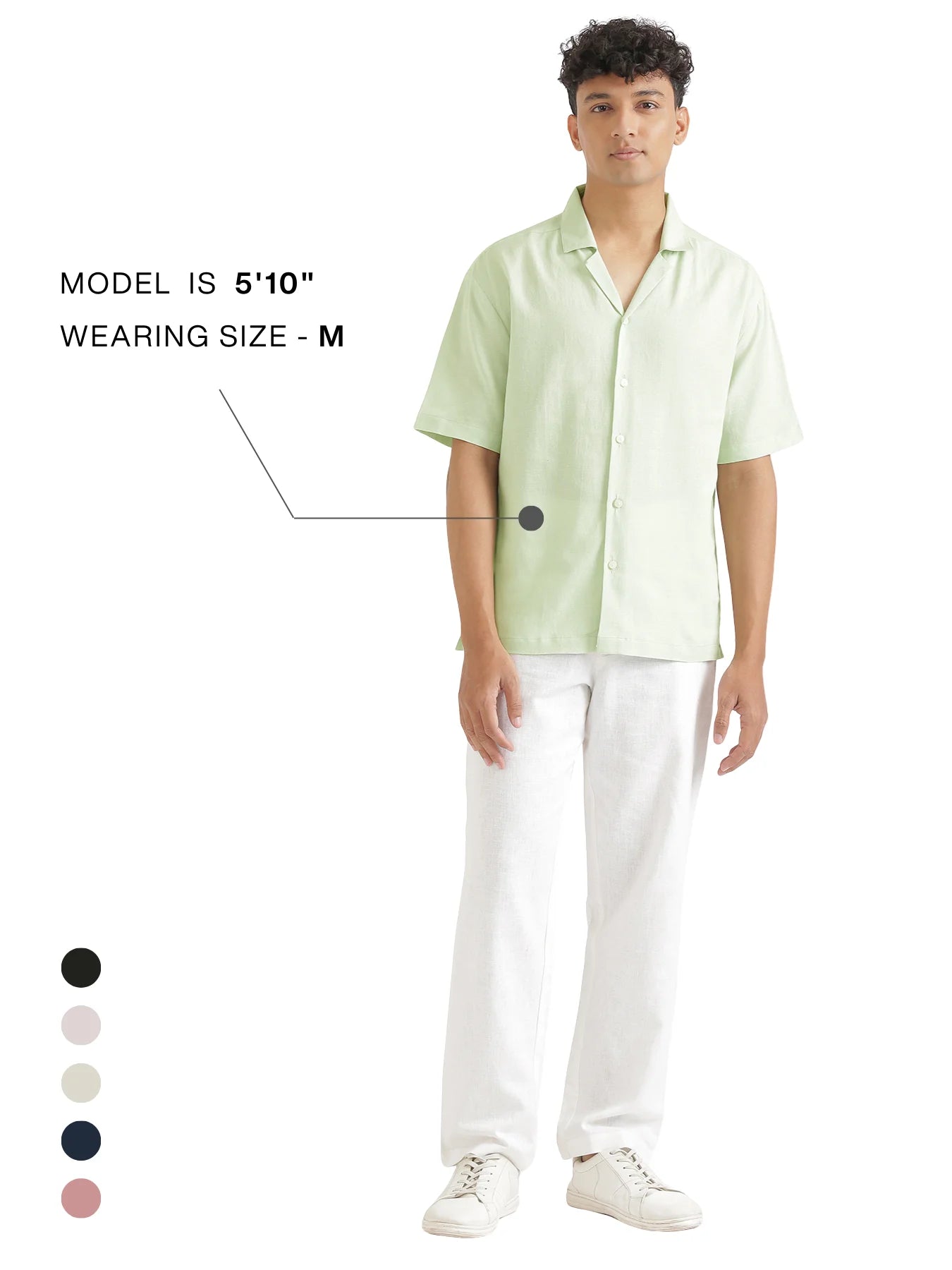 Men Flowy Linen Cuban Collar Mint Green Shirt