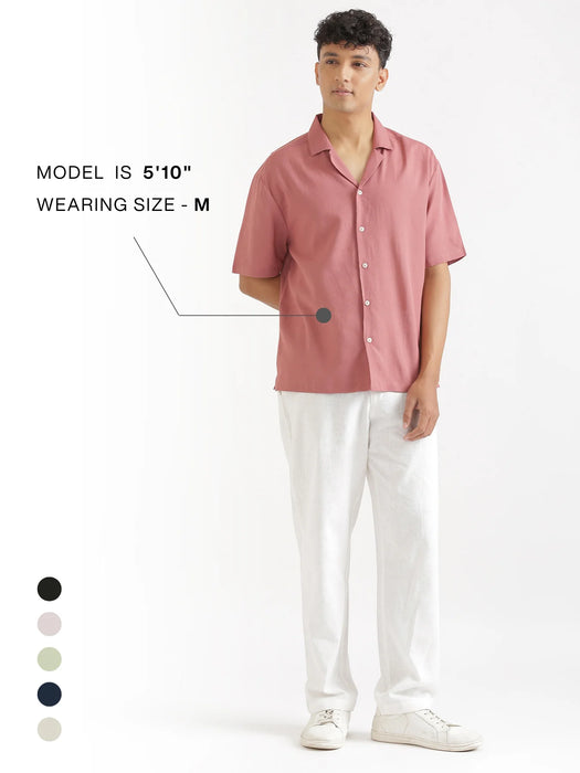 Men Flowy Linen Cuban Collar Rose Taupe Shirt