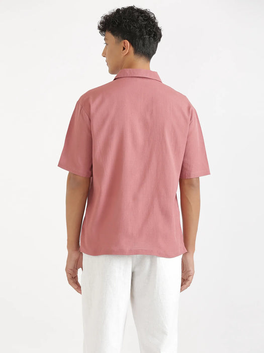 Men Flowy Linen Cuban Collar Rose Taupe Shirt