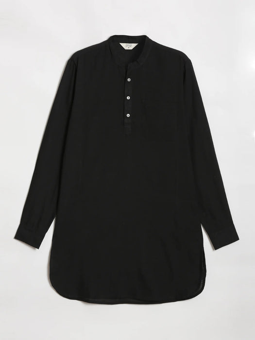 Men Black Flowy Linen Long Kurta