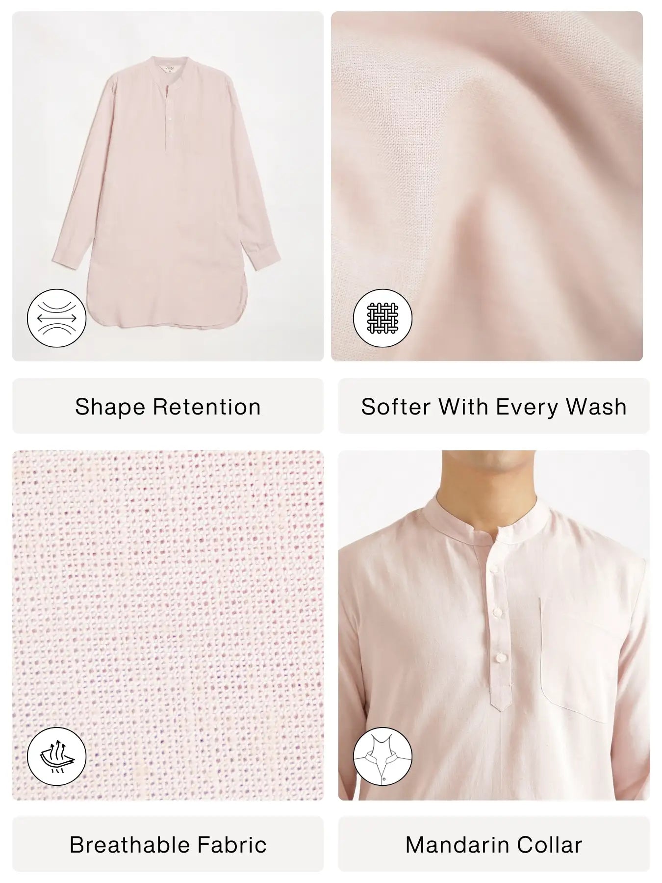 Men Blush Pink Flowy Linen Long Kurta
