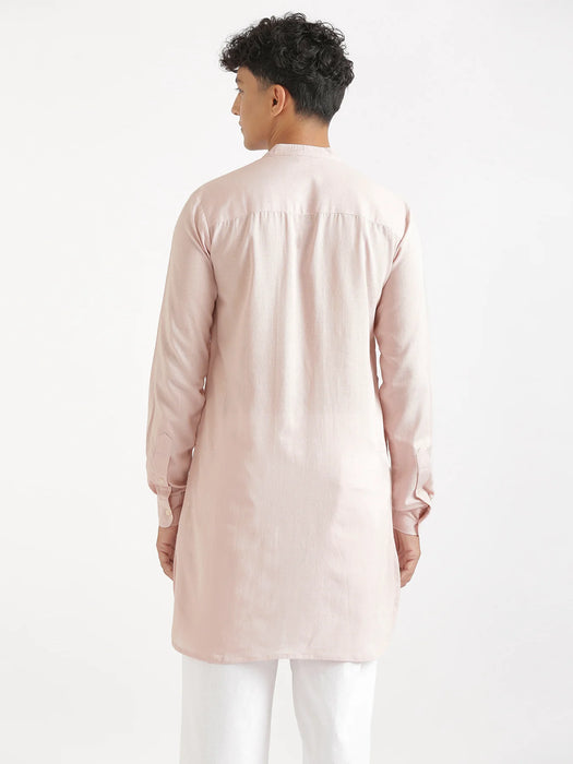 Men Blush Pink Flowy Linen Long Kurta