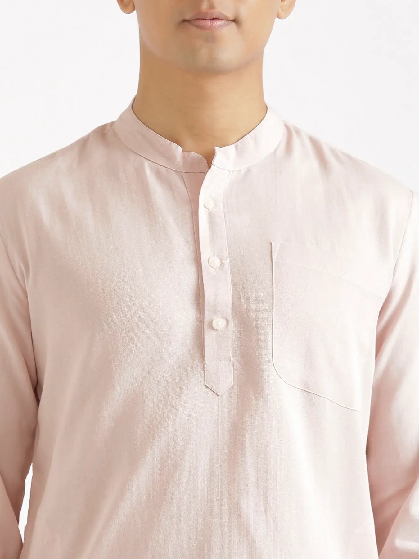 Men Blush Pink Flowy Linen Long Kurta