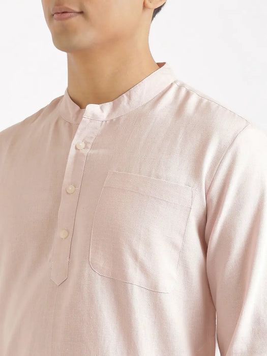 Men Blush Pink Flowy Linen Long Kurta