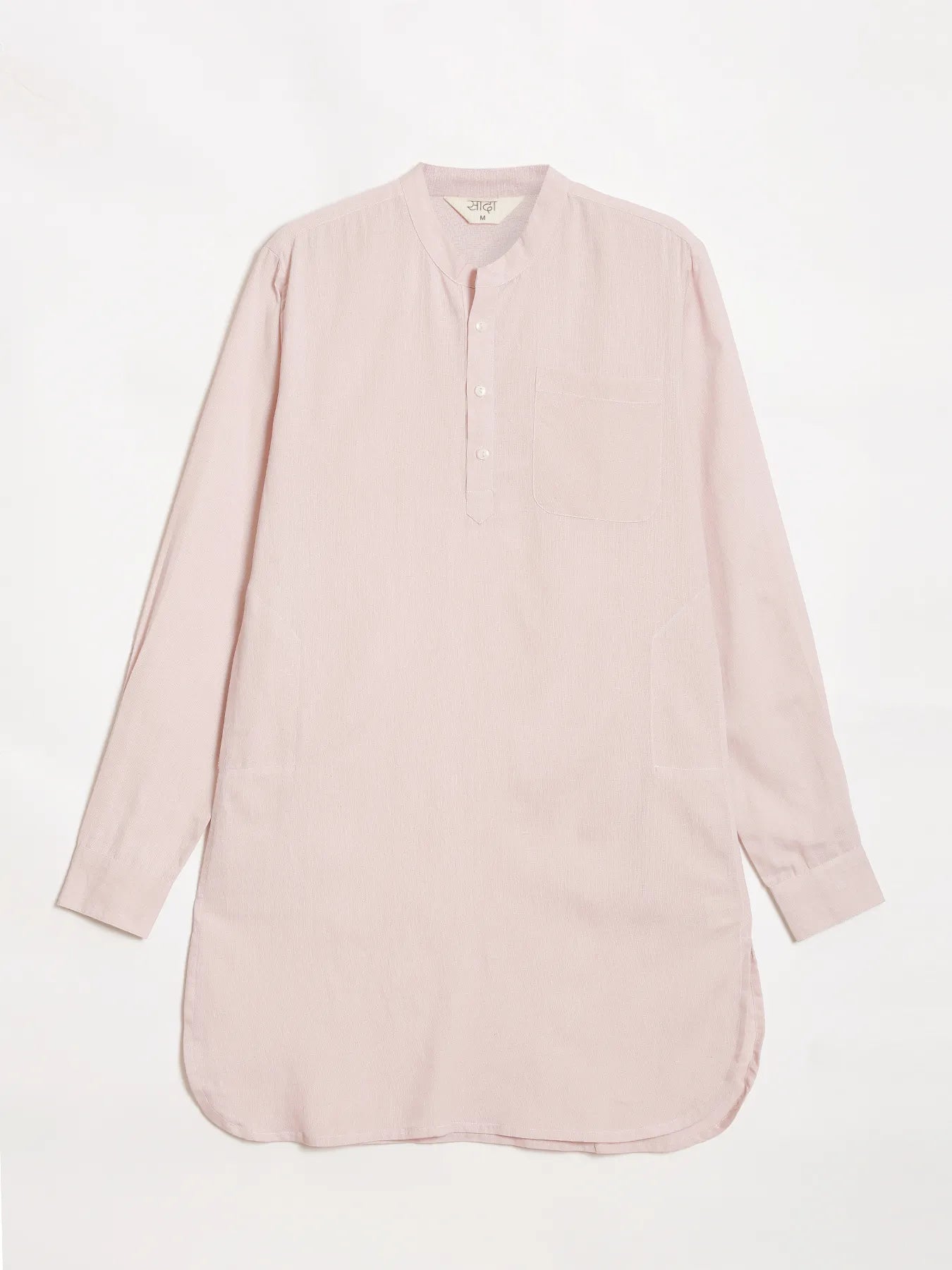 Men Blush Pink Flowy Linen Long Kurta