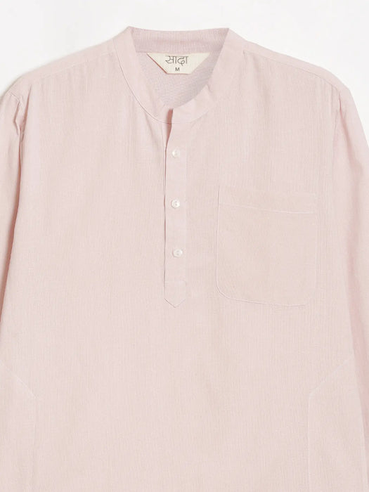 Men Blush Pink Flowy Linen Long Kurta