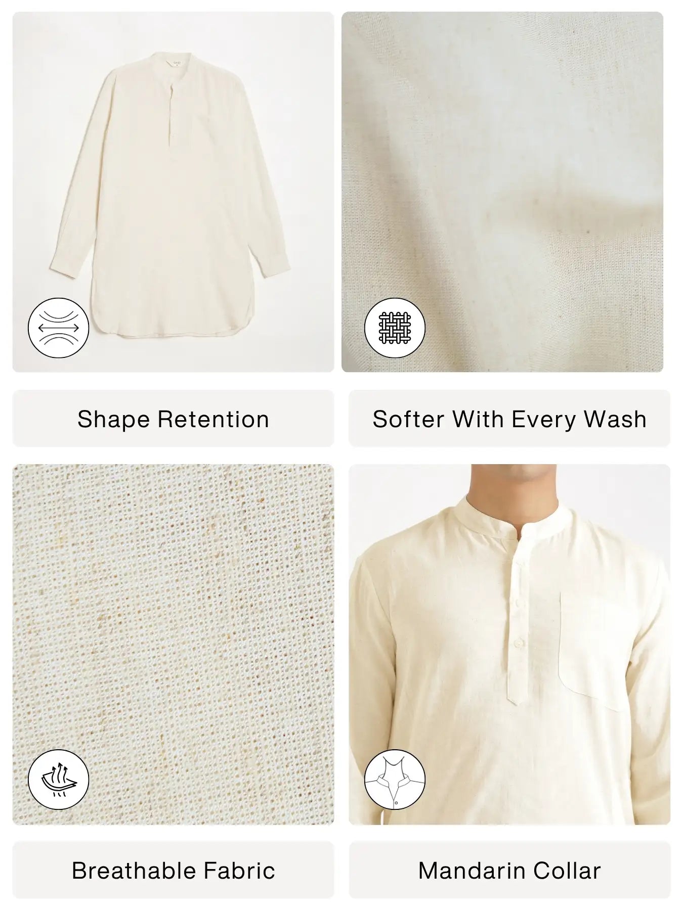 Men Ecru Flowy Linen Long Kurta