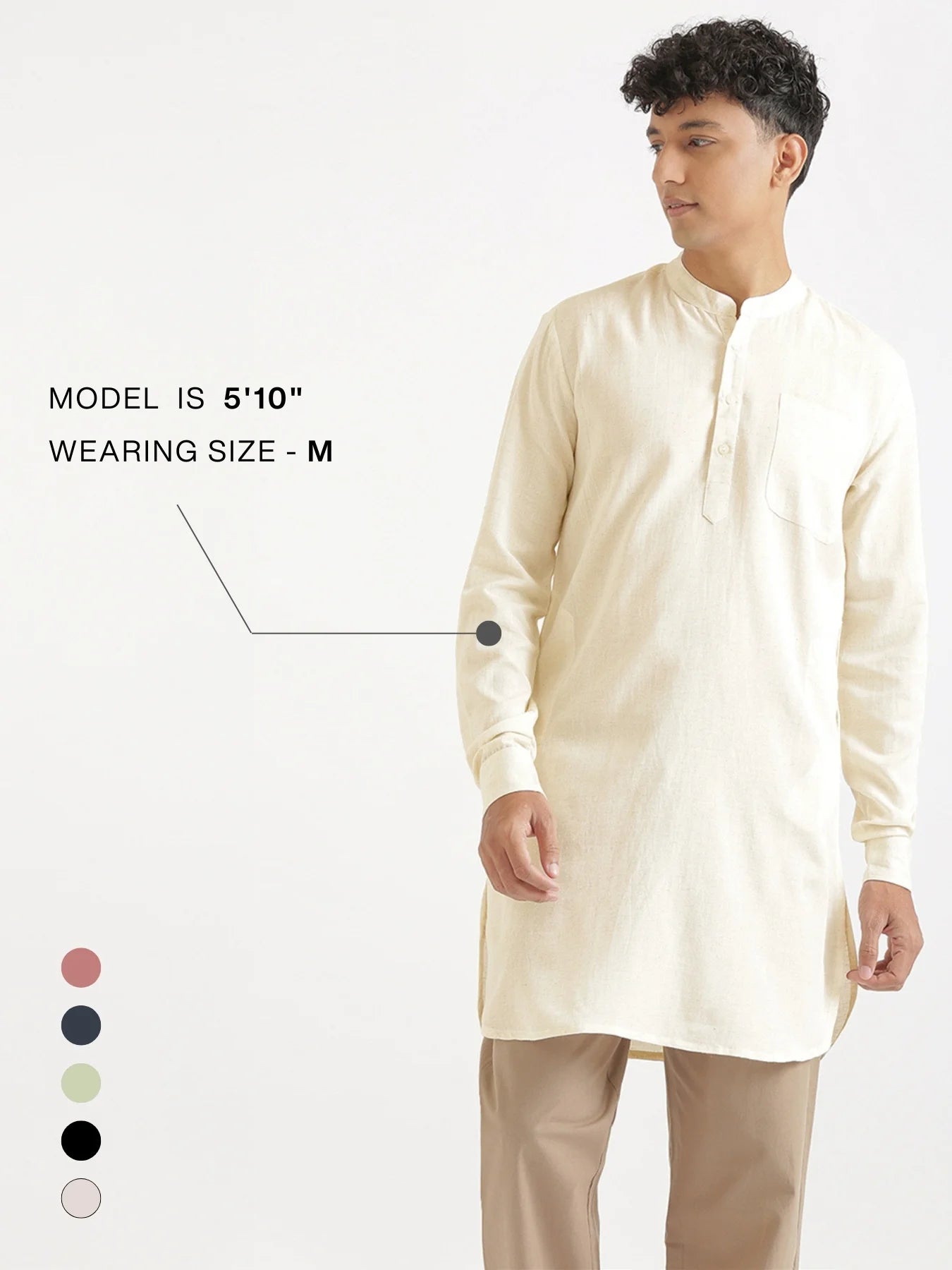 Men Ecru Flowy Linen Long Kurta