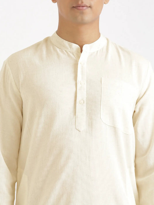 Men Ecru Flowy Linen Long Kurta