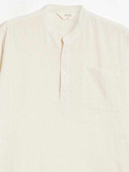 Men Ecru Flowy Linen Long Kurta