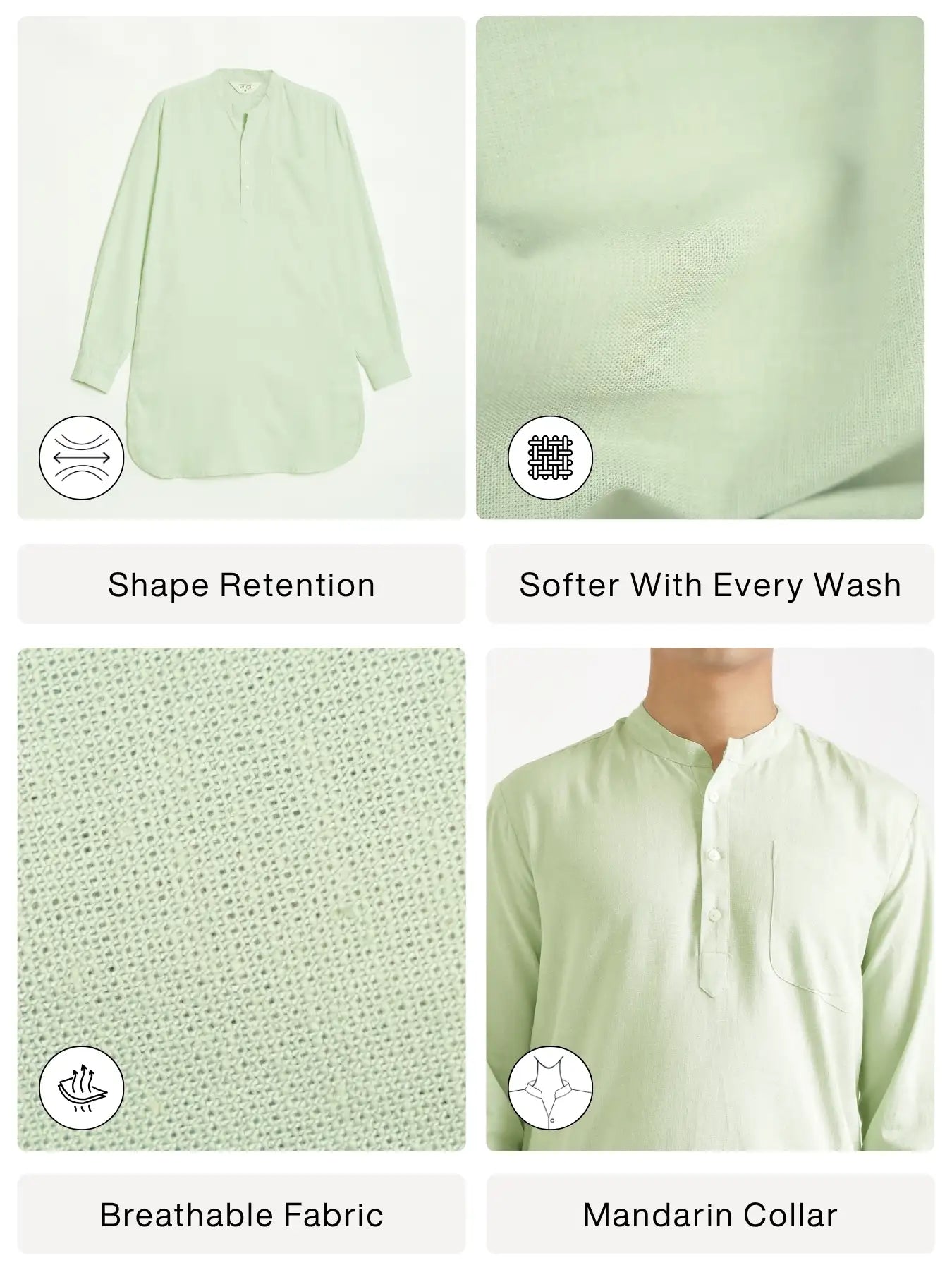 Men Mint Green Flowy Linen Long Kurta