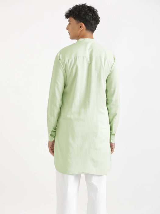 Men Mint Green Flowy Linen Long Kurta
