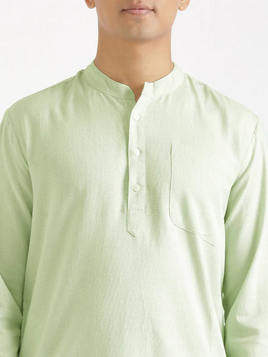Men Mint Green Flowy Linen Long Kurta