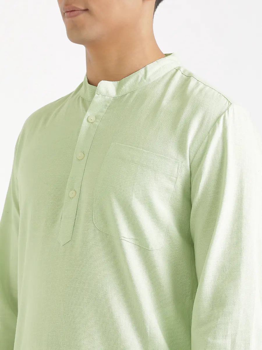 Men Mint Green Flowy Linen Long Kurta