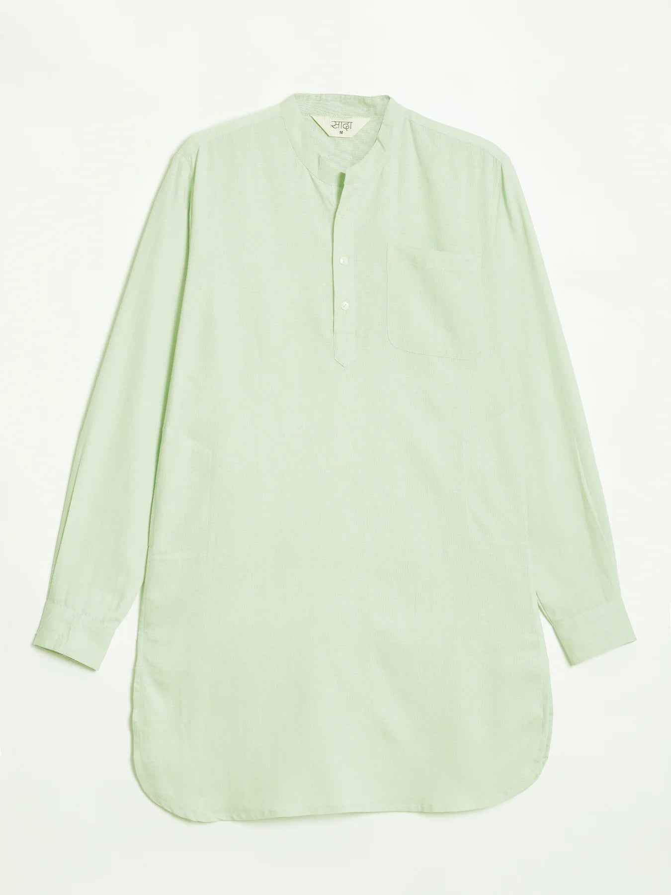 Men Mint Green Flowy Linen Long Kurta