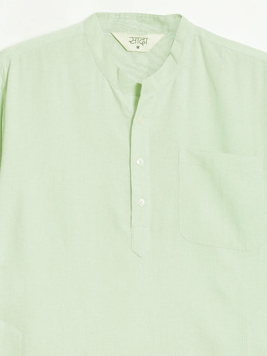 Men Mint Green Flowy Linen Long Kurta