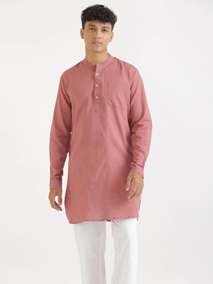 Men Rose Taupe Flowy Linen Long Kurta