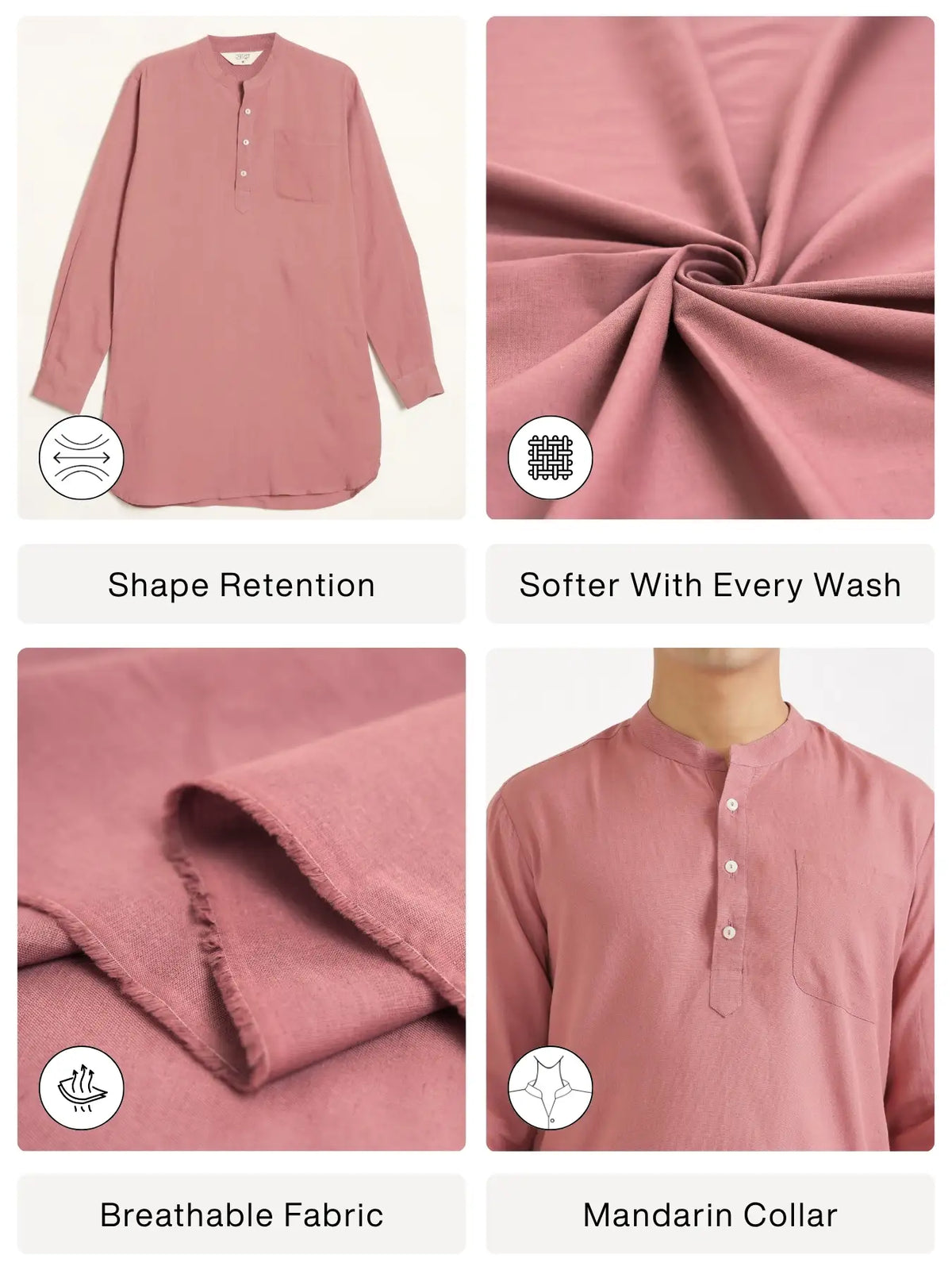 Men Rose Taupe Flowy Linen Long Kurta