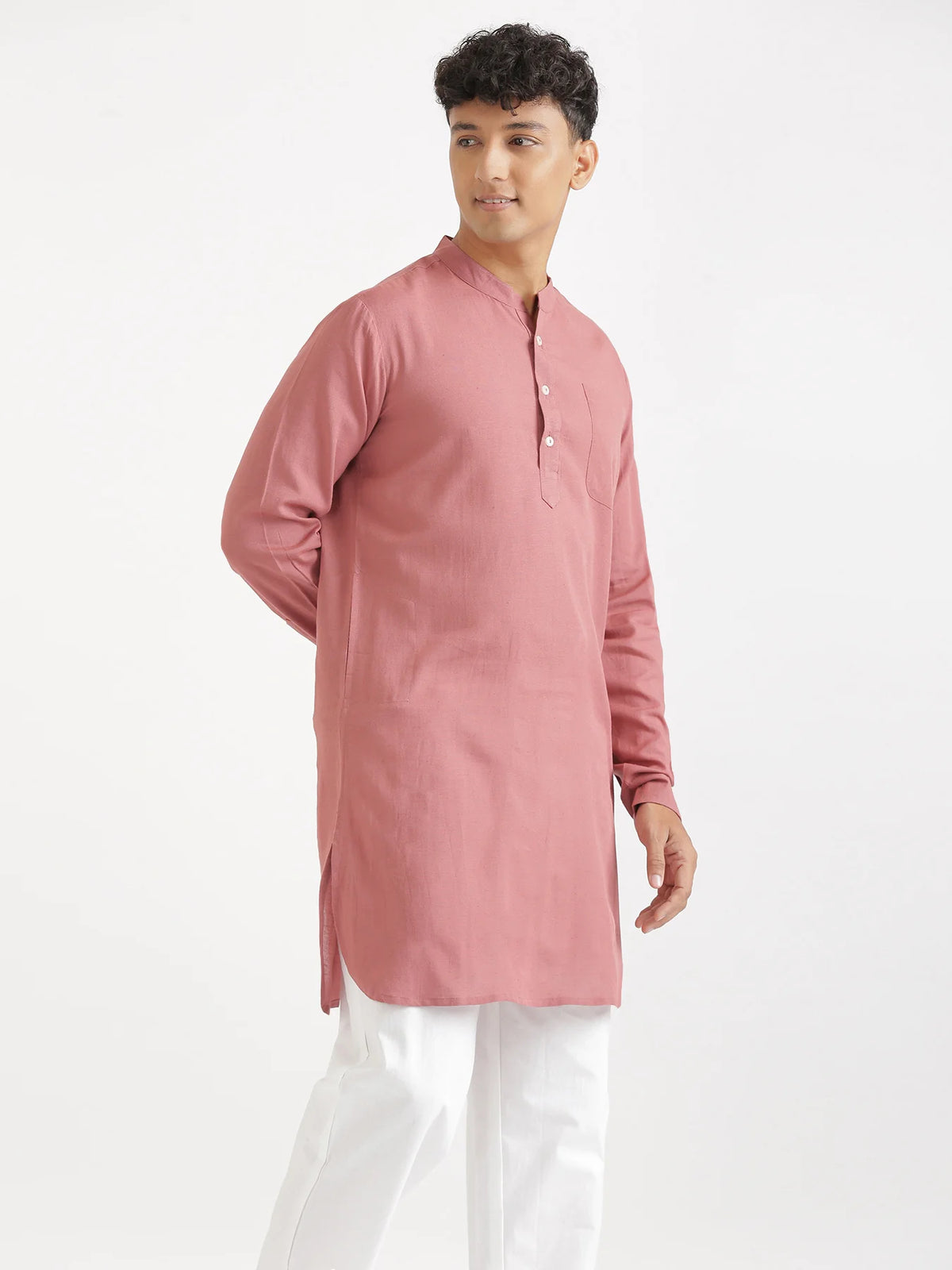 Men Rose Taupe Flowy Linen Long Kurta