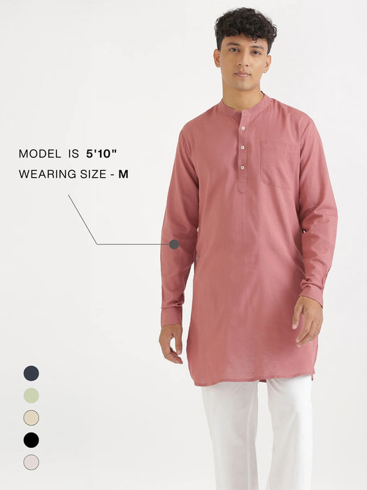 Men Rose Taupe Flowy Linen Long Kurta