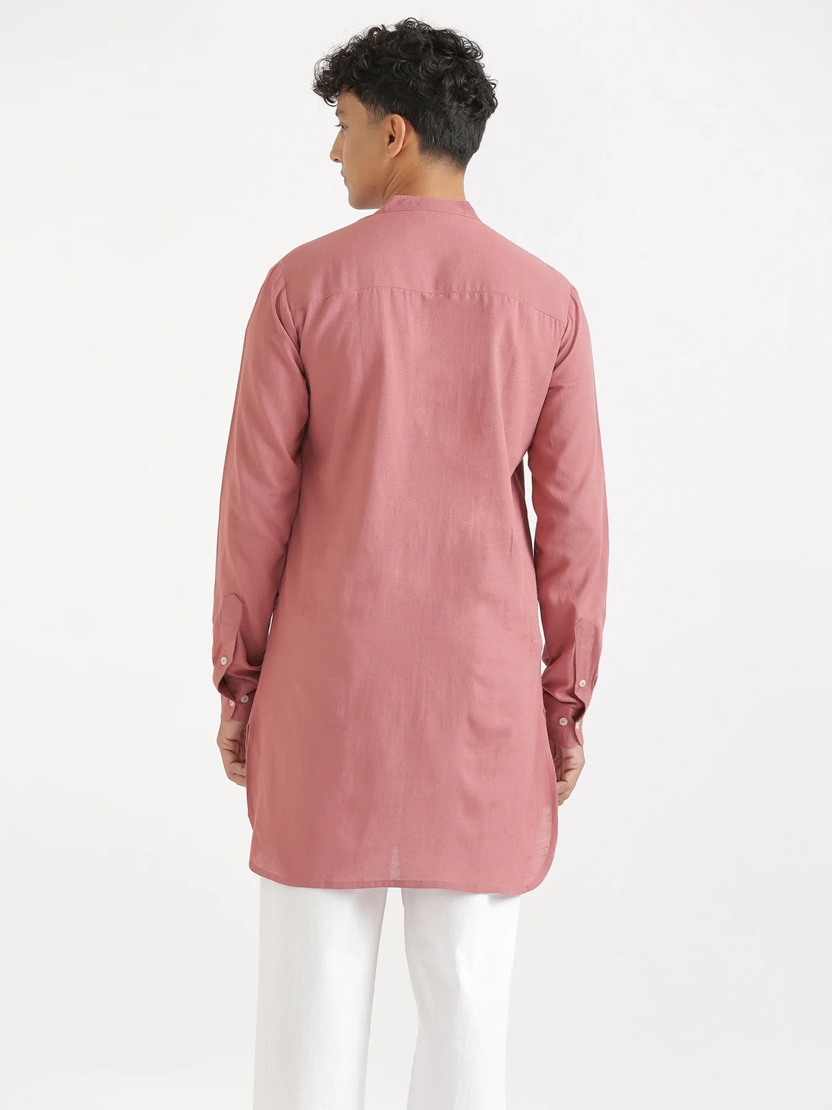 Men Rose Taupe Flowy Linen Long Kurta