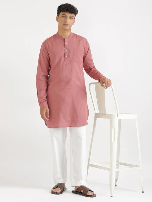 Men Rose Taupe Flowy Linen Long Kurta