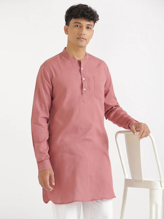 Men Rose Taupe Flowy Linen Long Kurta