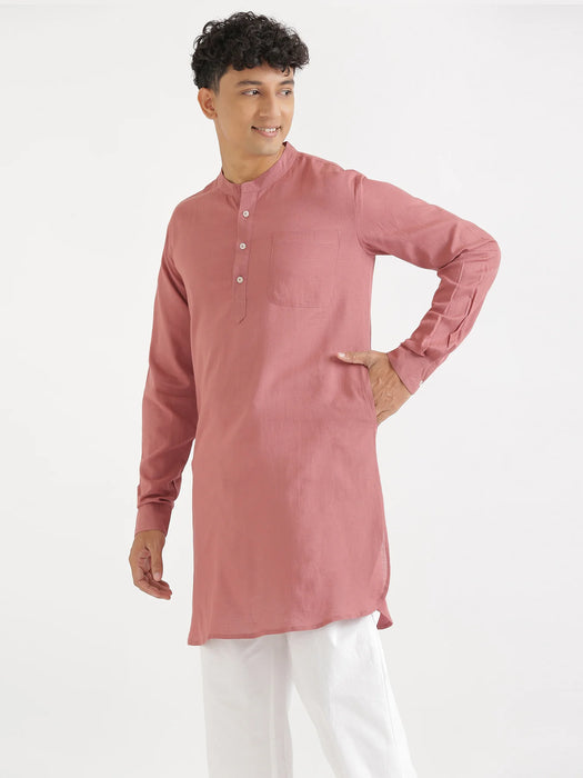 Men Rose Taupe Flowy Linen Long Kurta