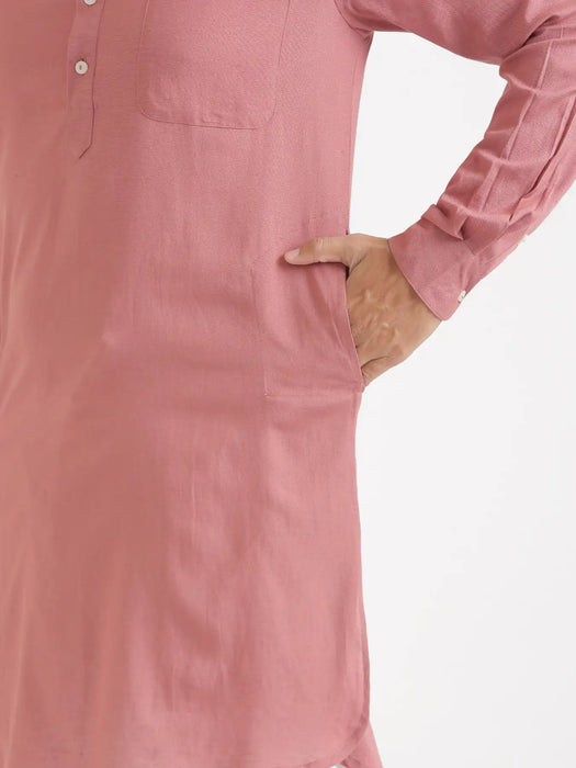 Men Rose Taupe Flowy Linen Long Kurta