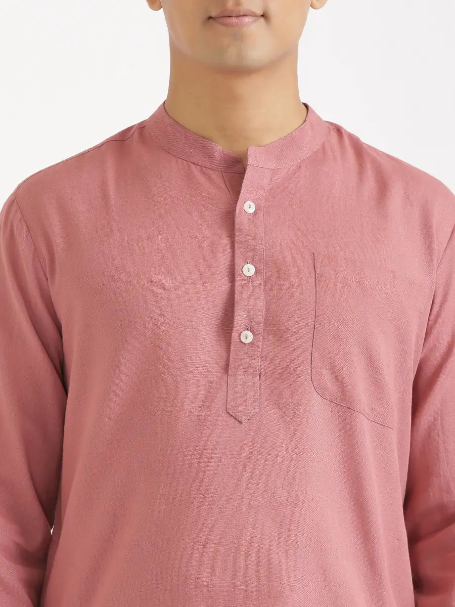 Men Rose Taupe Flowy Linen Long Kurta