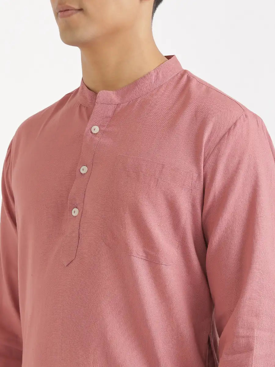 Men Rose Taupe Flowy Linen Long Kurta
